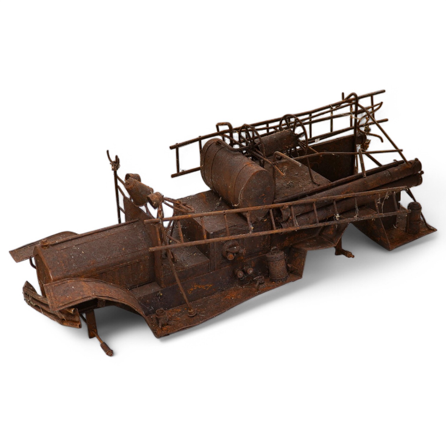 A skeleton of a toy vehicle 80cm long. Condition - rusty, without wheels